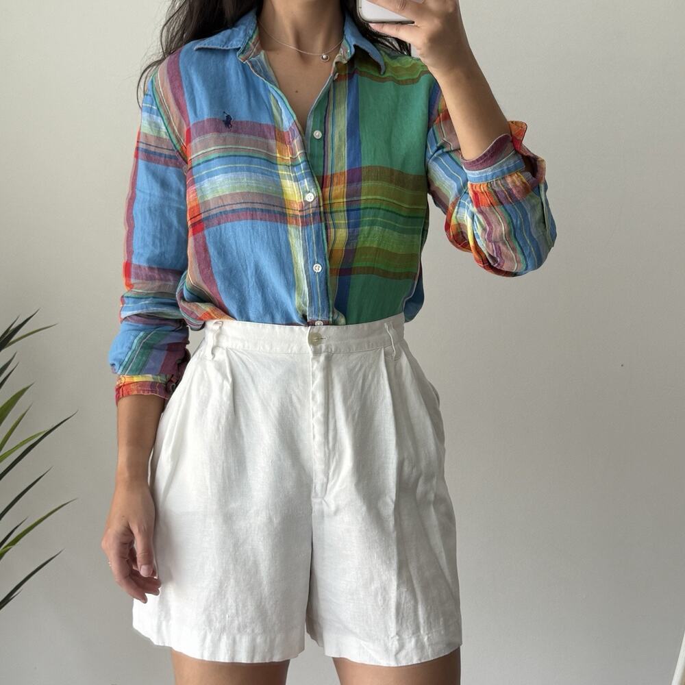 Polo Ralph Lauren Shirt Womens Small Plaid 100% Linen Button Up Long Sleeve - Picture 14 of 16